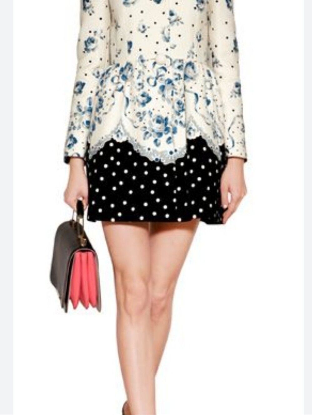 RED Valentino Cream Coat with Blue Floral Accents Size 42 (10)